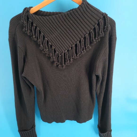 Vintage Colour Works Fringe Shawl-Collar Sweater – Black – Size XL - Picture 4 of 9